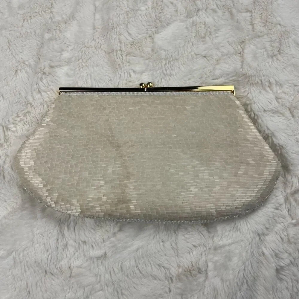 Vintage Mr. John Beaded White Clutch‎ Mother Of Pearl